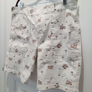 Mens Mutual Weave Jeep Shorts Beige and Brown Cargo Flat Front Size 36